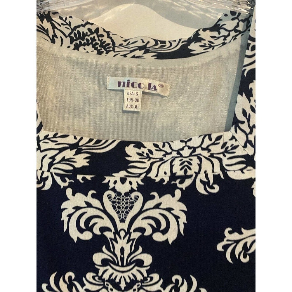 Nico La Blue Bodycon Dress Small Short Sleeve Blue White Floral Pattern - Picture 5 of 10
